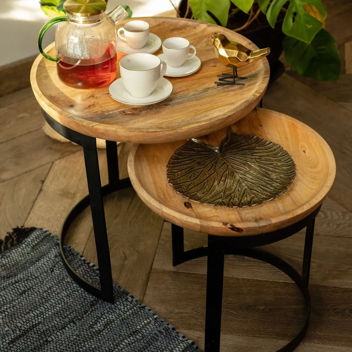 HOMLA Zestaw Stolikow Kawowych Harvey Drewnianych 53X51/43X43 Cm Naturalny Clearance